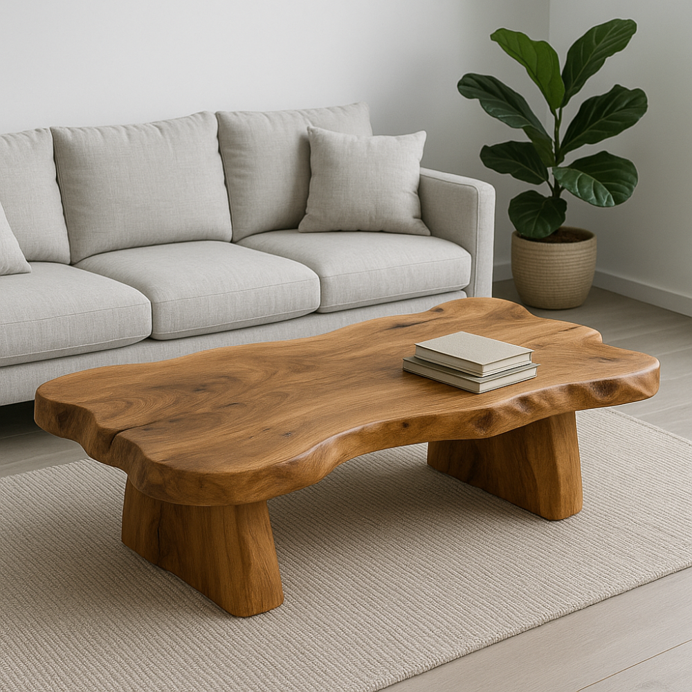 Handcrafted Solid Wood Coffee Table – Live Edge Natural Design for Modern Minimal Interiors Kitchnce