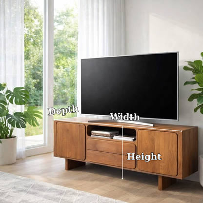Solid Wood TV Console with Cabinets & Drawer – Modern Media Stand
