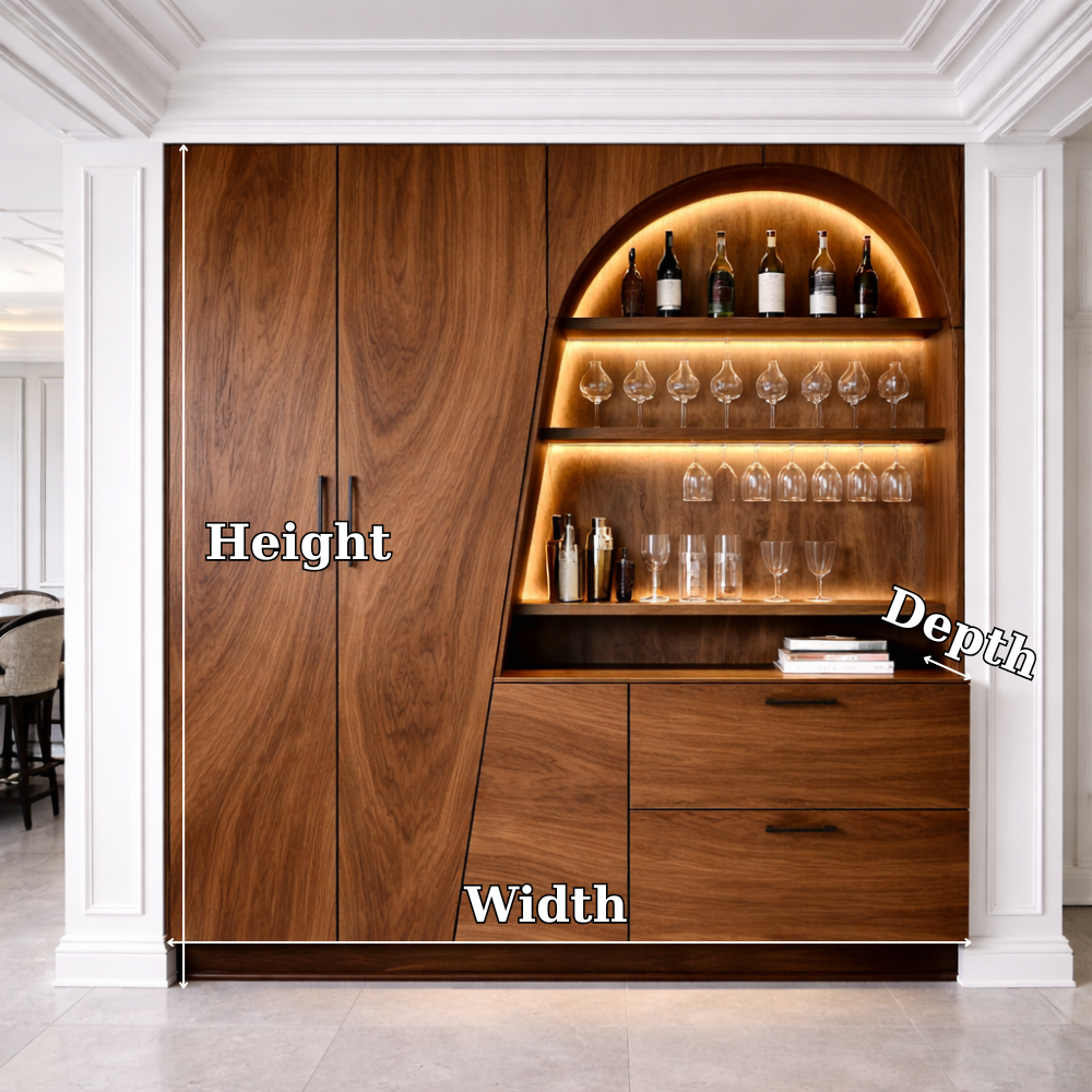 Luxury Solid Wood Bar Cabinet with LED Display Shelves & Storage – Modern Home Bar Unit