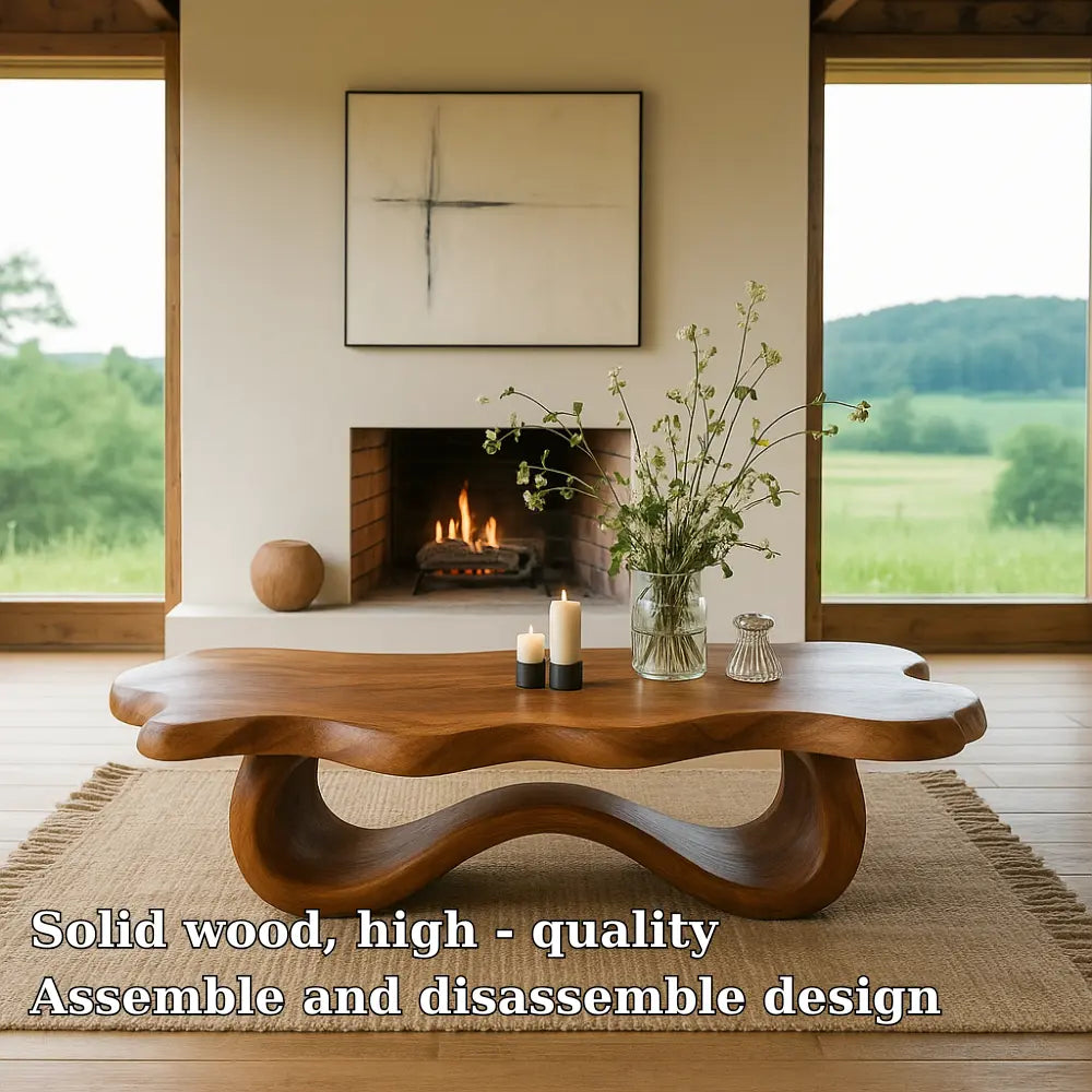 Handcrafted Solid Wood Coffee Table with Flowing Organic Design – Modern Sculptural Centerpiece Kitchnce