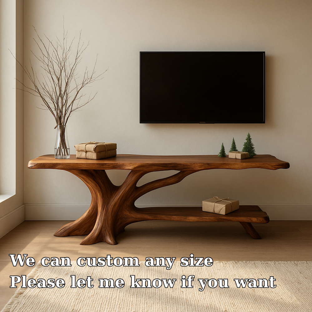 Handcrafted Solid Wood TV Stand – Organic Tree-Inspired Design for Modern Natural Living Spaces Kitchnce