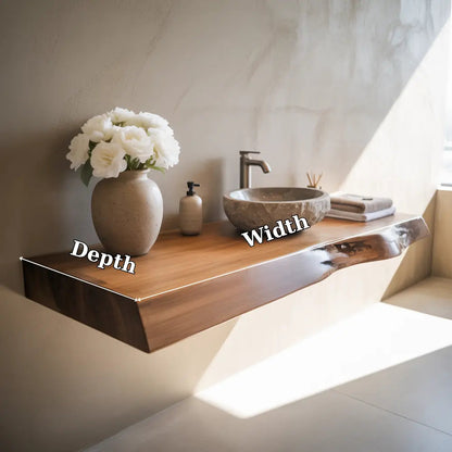 Live Edge Floating Vanity Shelf | Solid Wood Single Sink Bathroom Counter Kitchnce