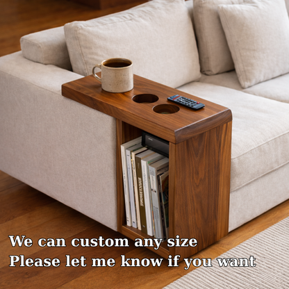 Solid Wood Sofa Armrest Table with Cup Holders – Couch Arm Tray with Storage Kitchnce