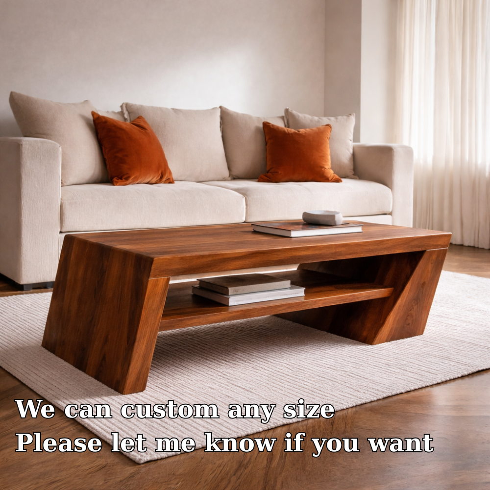 Solid Wood Coffee Table with Angled Legs and Modern Storage – Stylish Living Room Furniture