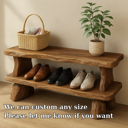 Handcrafted Solid Wood Bench with Storage Shelf – Rustic Entryway Furniture for Natural Home Decor Kitchnce