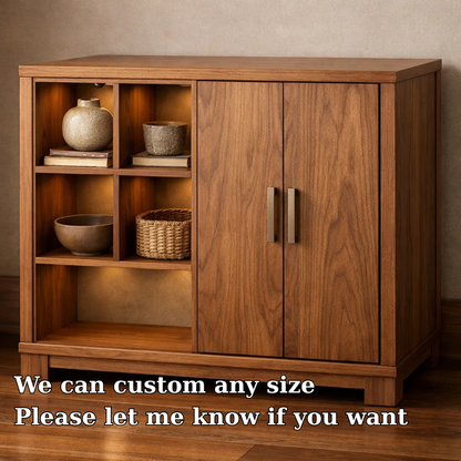 Mid-Century Modern Wood Console Cabinet with Open Shelves