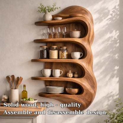 Solid Wood Curved Kitchen Cabinet Shelf – Floating Organic Wall Storage Display Kitchnce