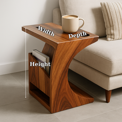 Handcrafted Solid Wood Armrest Table with Cup Holder & Magazine Storage Kitchnce