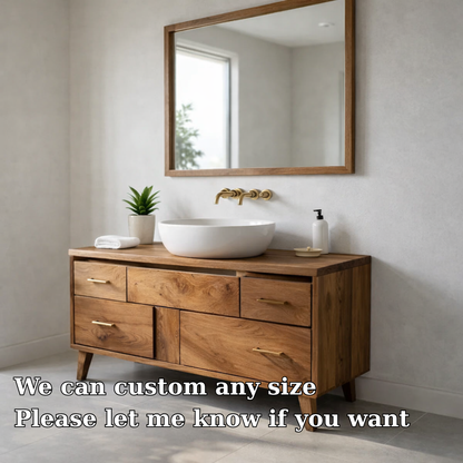 Minimalist Solid Wood Bathroom Vanity Cabinet – Modern Wall Mount, No Sink