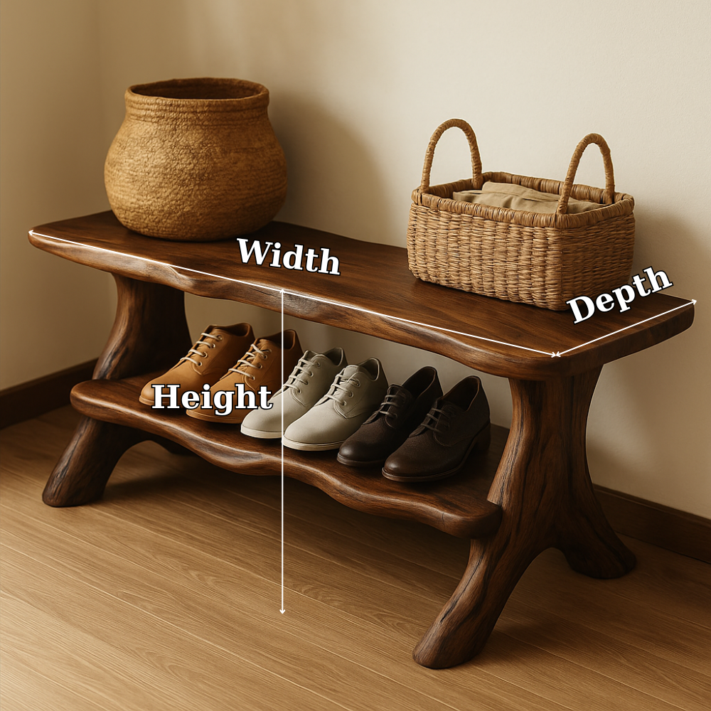 Rustic Solid Wood Shoe Storage Bench – Entryway Wooden Bench with Open Shelf Kitchnce