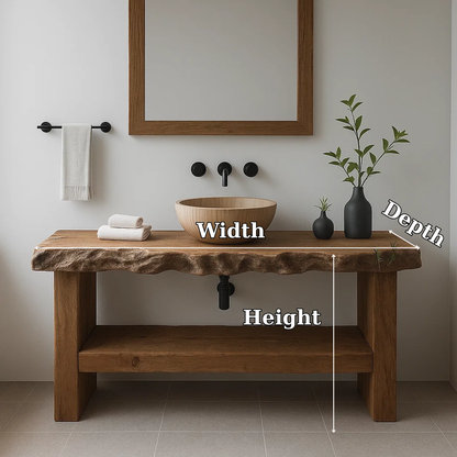 Live Edge Solid Wood Bathroom Vanity – Modern Rustic Wall-Mounted Vanity Sink