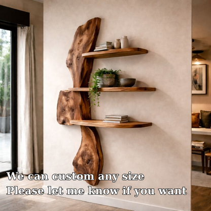 Handcrafted Solid Wood Organic Wave Shelf - Sculptural Floating Wall Art & Kitchen Display