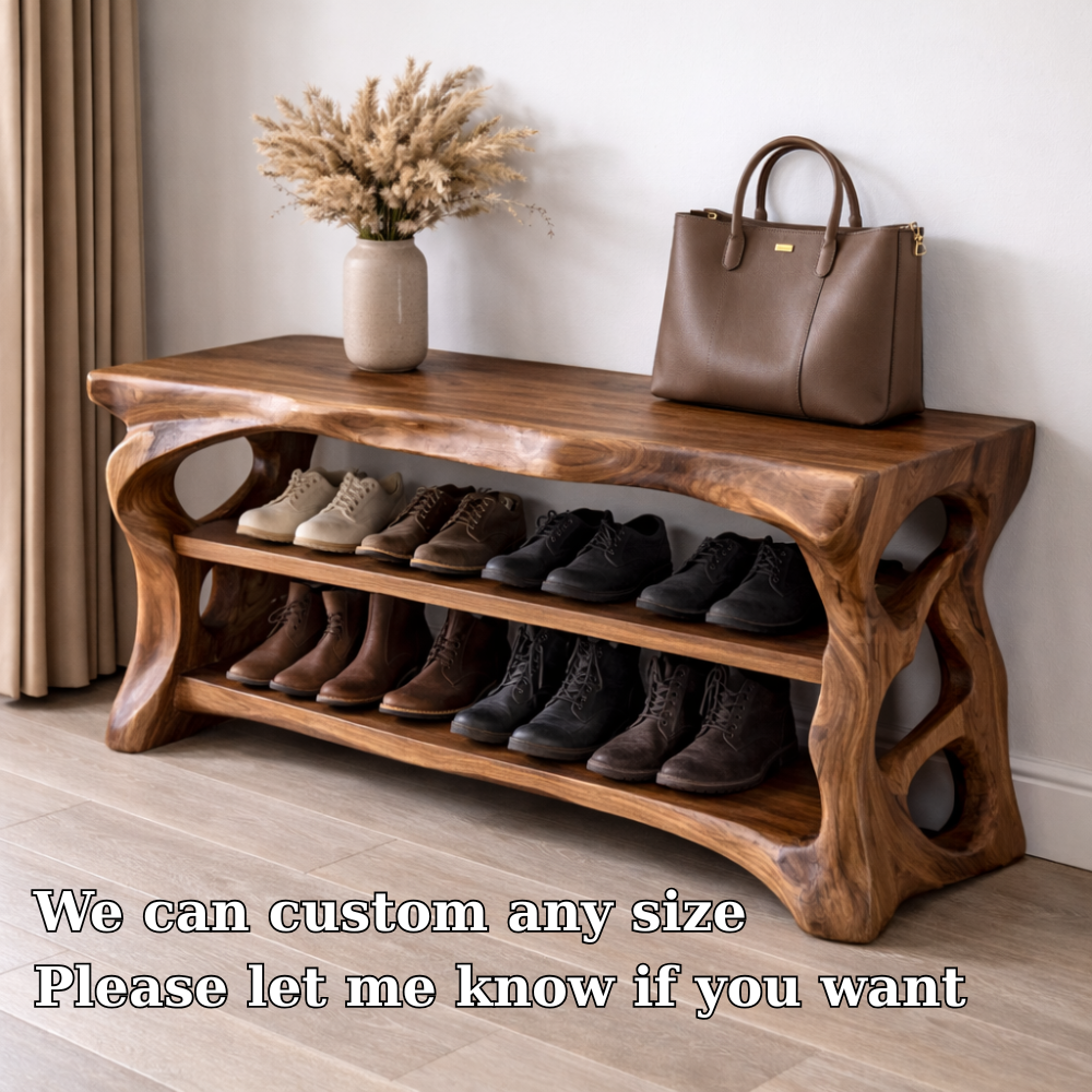 Solid Wood Entryway Bench with Shoe Storage Shelf – Rustic Natural Wood Shoe Rack Kitchnce
