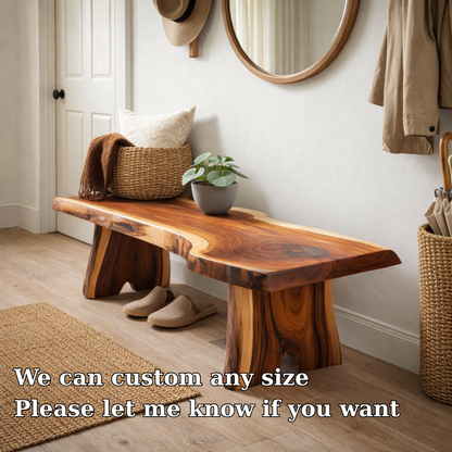 Live Edge Entryway Bench | Solid Wood Hallway Bench with Natural Finish Kitchnce