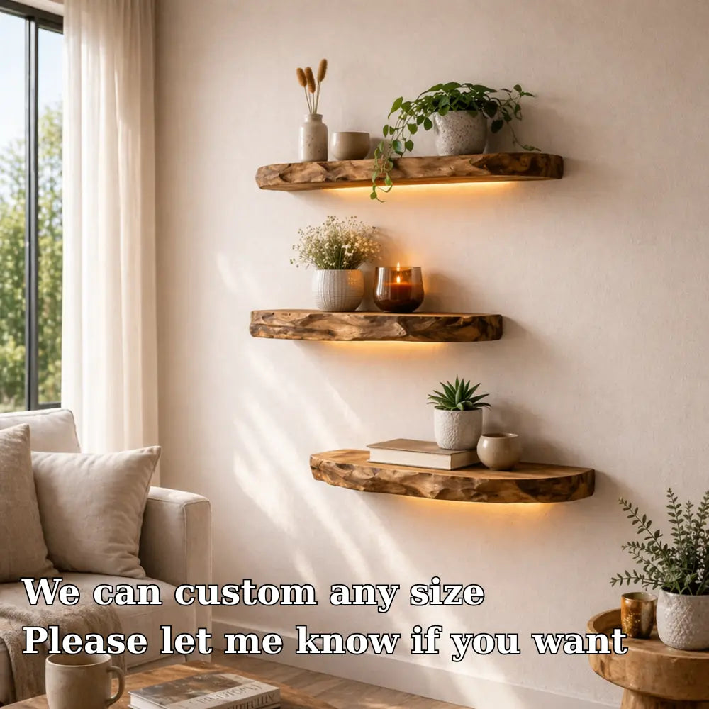 Solid Wood Floating Wall Shelf Rustic Live Edge Wall Mounted Shelf Decor Kitchnce