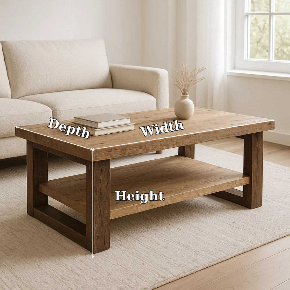 Handcrafted Solid Wood Coffee Table – Rustic Modern Design with Open Shelf Storage Kitchnce