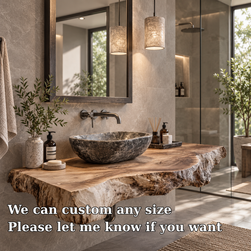 Alderon Live Edge Solid Wood Floating Bathroom Vanity
