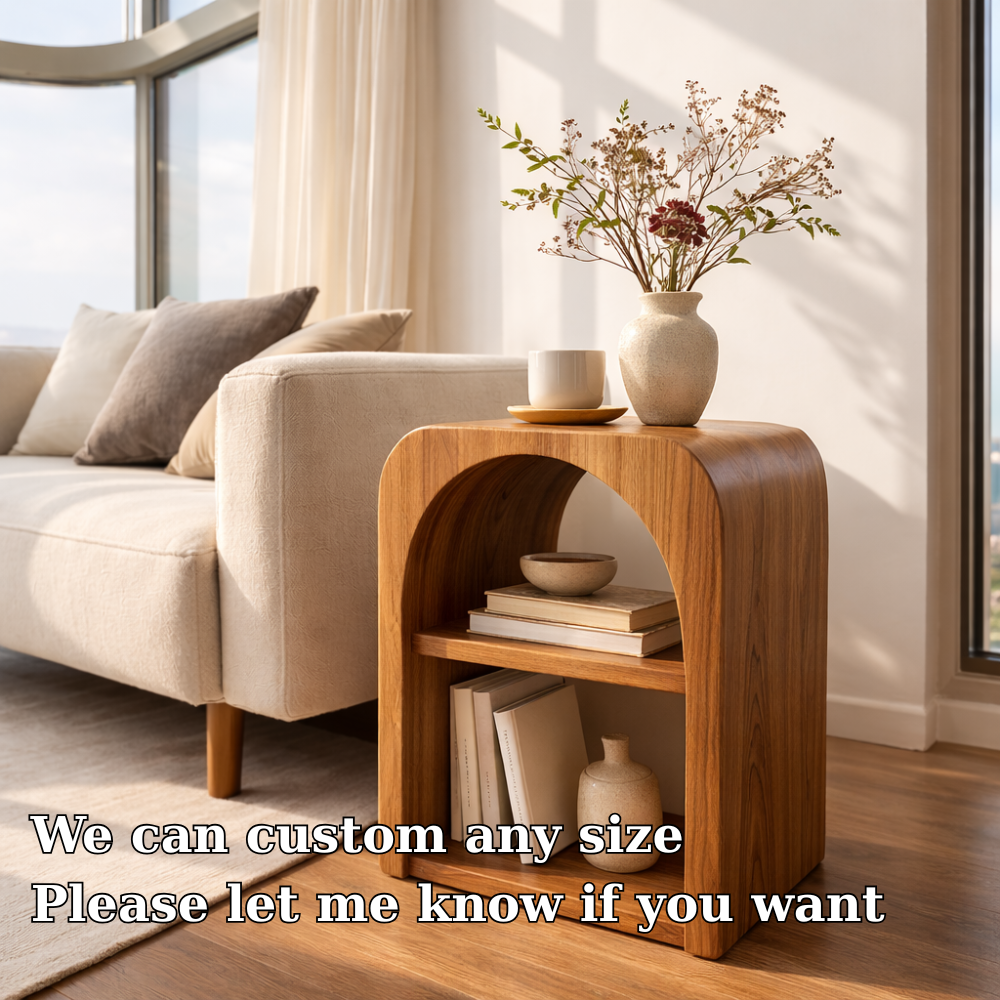 Solid Wood End Table with Storage Shelf – Modern Wooden Side Table for Living Room Kitchnce