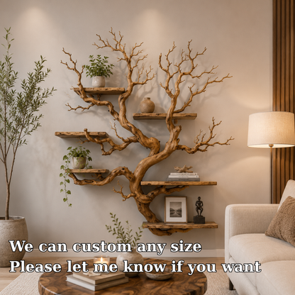 Rustic Tree Bookshelf Wall Shelf, Natural Wood Branch Bookcase