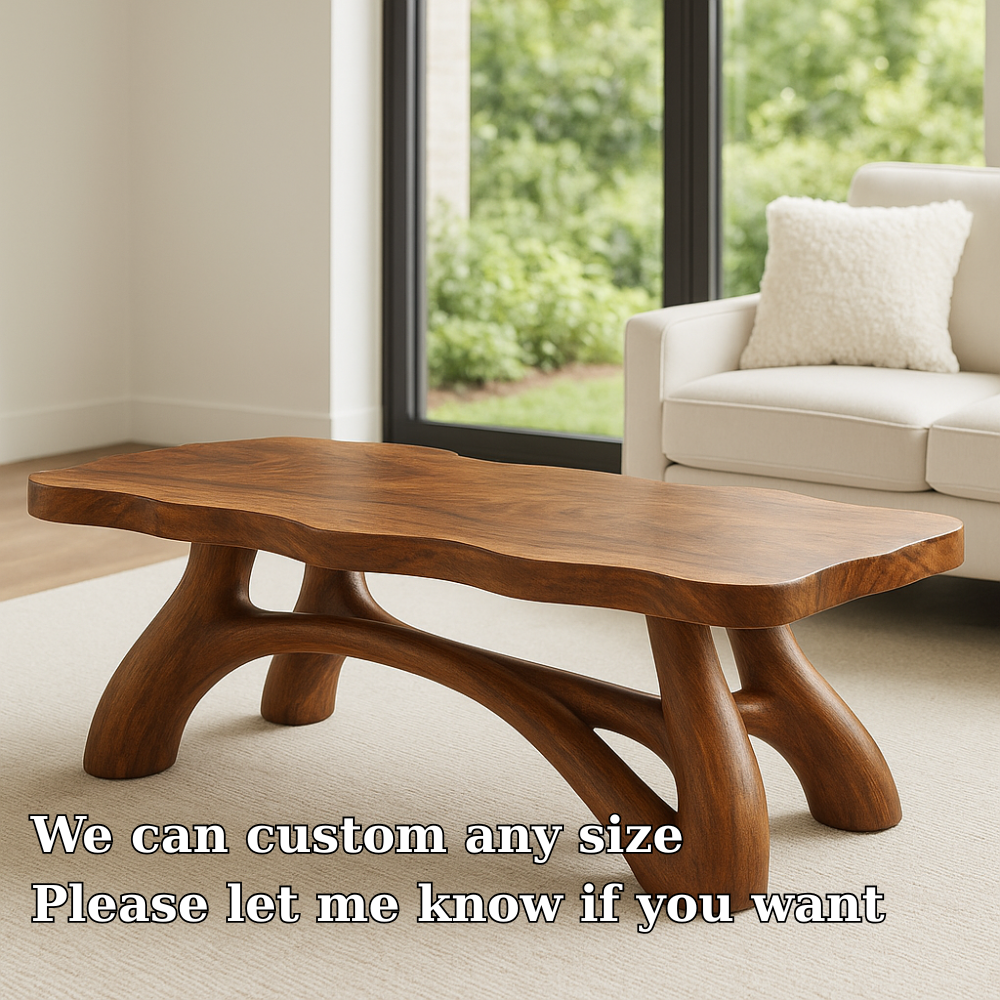 Solid Wood Coffee Table with Sculptural Curved Legs – Modern Living Room Table Kitchnce