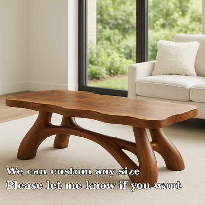 Solid Wood Coffee Table with Sculptural Curved Legs – Modern Living Room Table Kitchnce