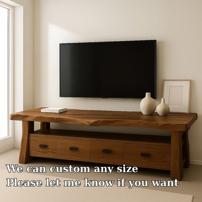 Solid Wood TV Stand with Drawers and Live Edge Top Rustic Entertainment Center