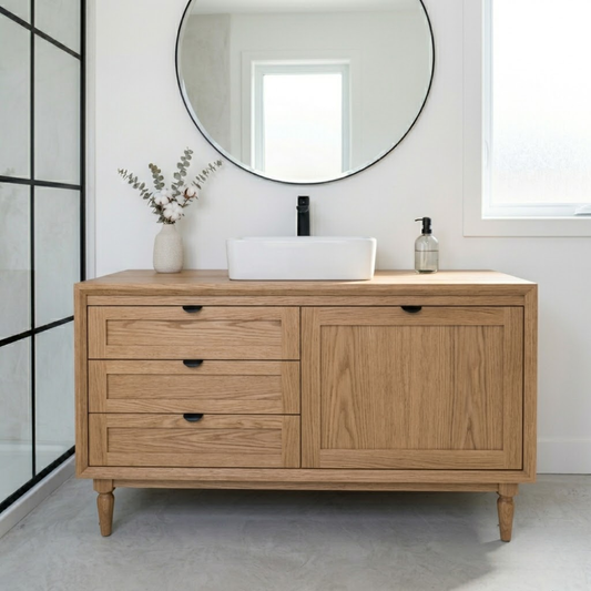 Solid Wood Bathroom Vanity with Drawers & Cabinet – Minimal Modern