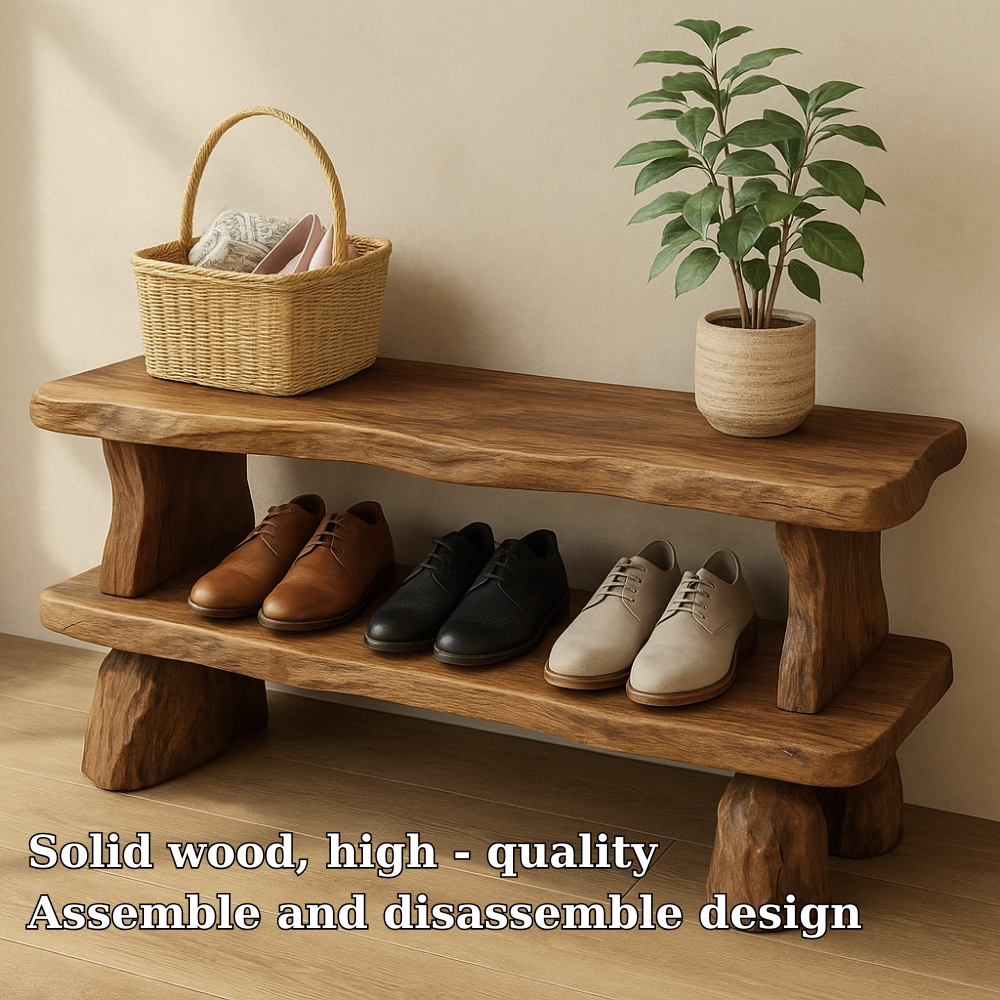 Handcrafted Solid Wood Bench with Storage Shelf – Rustic Entryway Furniture for Natural Home Decor Kitchnce