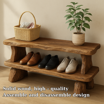 Handcrafted Solid Wood Bench with Storage Shelf – Rustic Entryway Furniture for Natural Home Decor Kitchnce