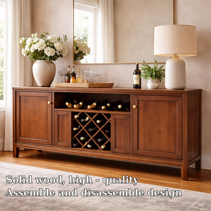 Solid Wood Console Cabinet with Wine Rack and Storage Doors