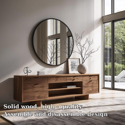 Solid Wood Console Table with Drawers and Open Shelf – Modern Entryway Storage Cabinet