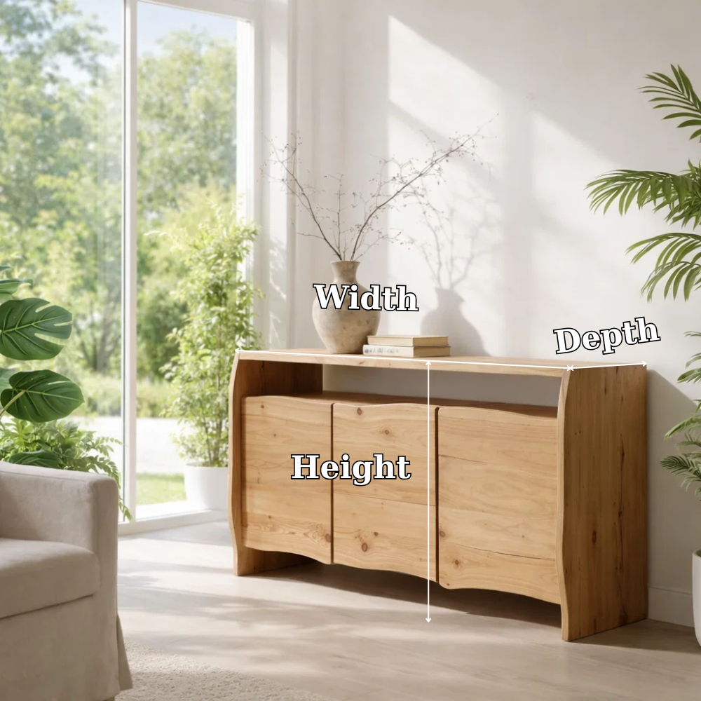 Solid Wood Curved Sideboard Cabinet with Doors