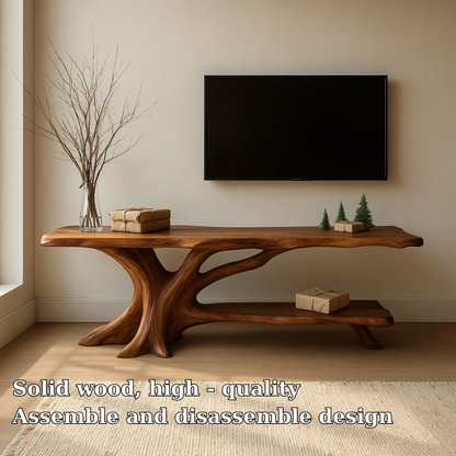 Handcrafted Solid Wood TV Stand – Organic Tree-Inspired Design for Modern Natural Living Spaces Kitchnce