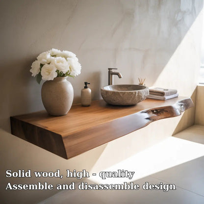 Live Edge Floating Vanity Shelf | Solid Wood Single Sink Bathroom Counter Kitchnce
