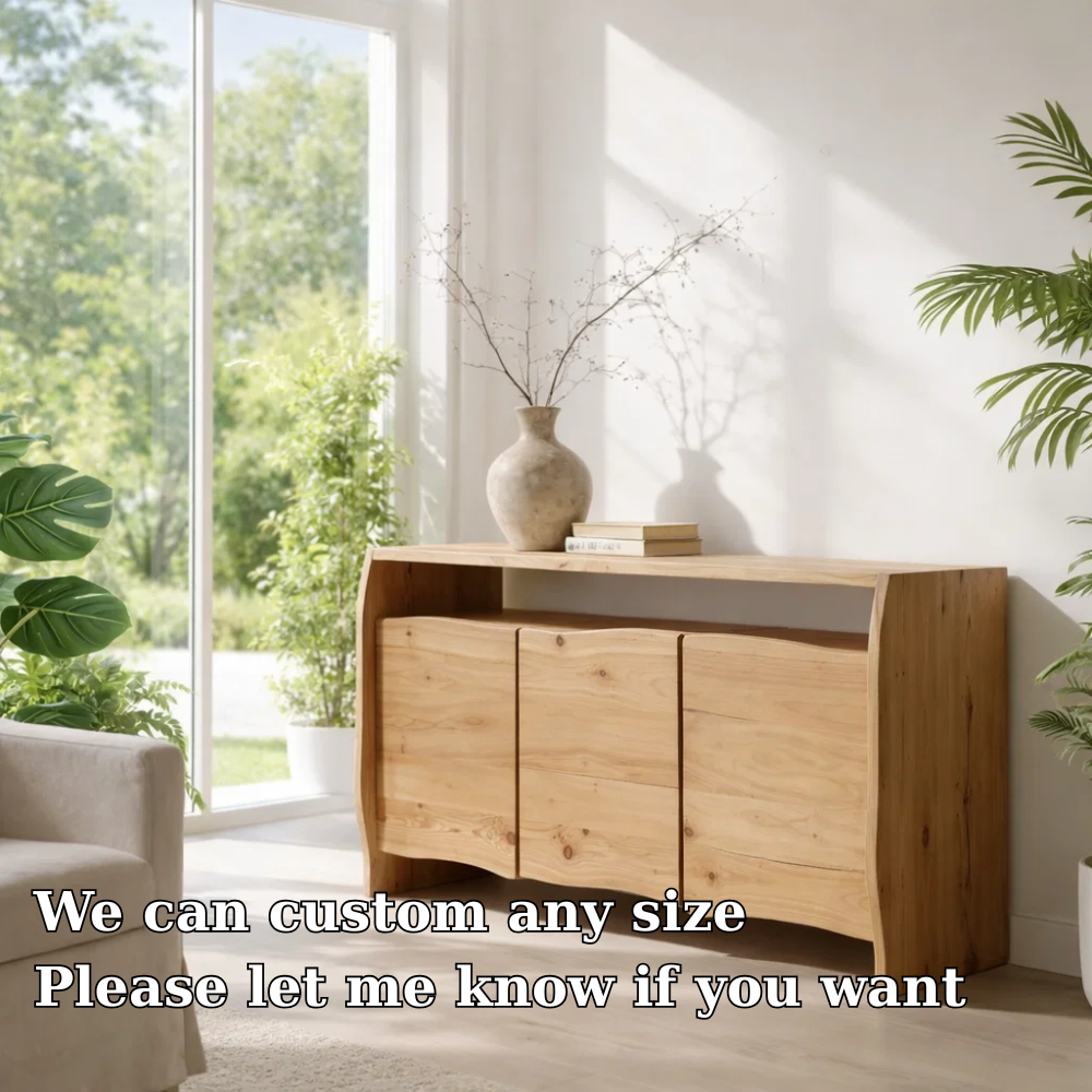 Solid Wood Curved Sideboard Cabinet with Doors