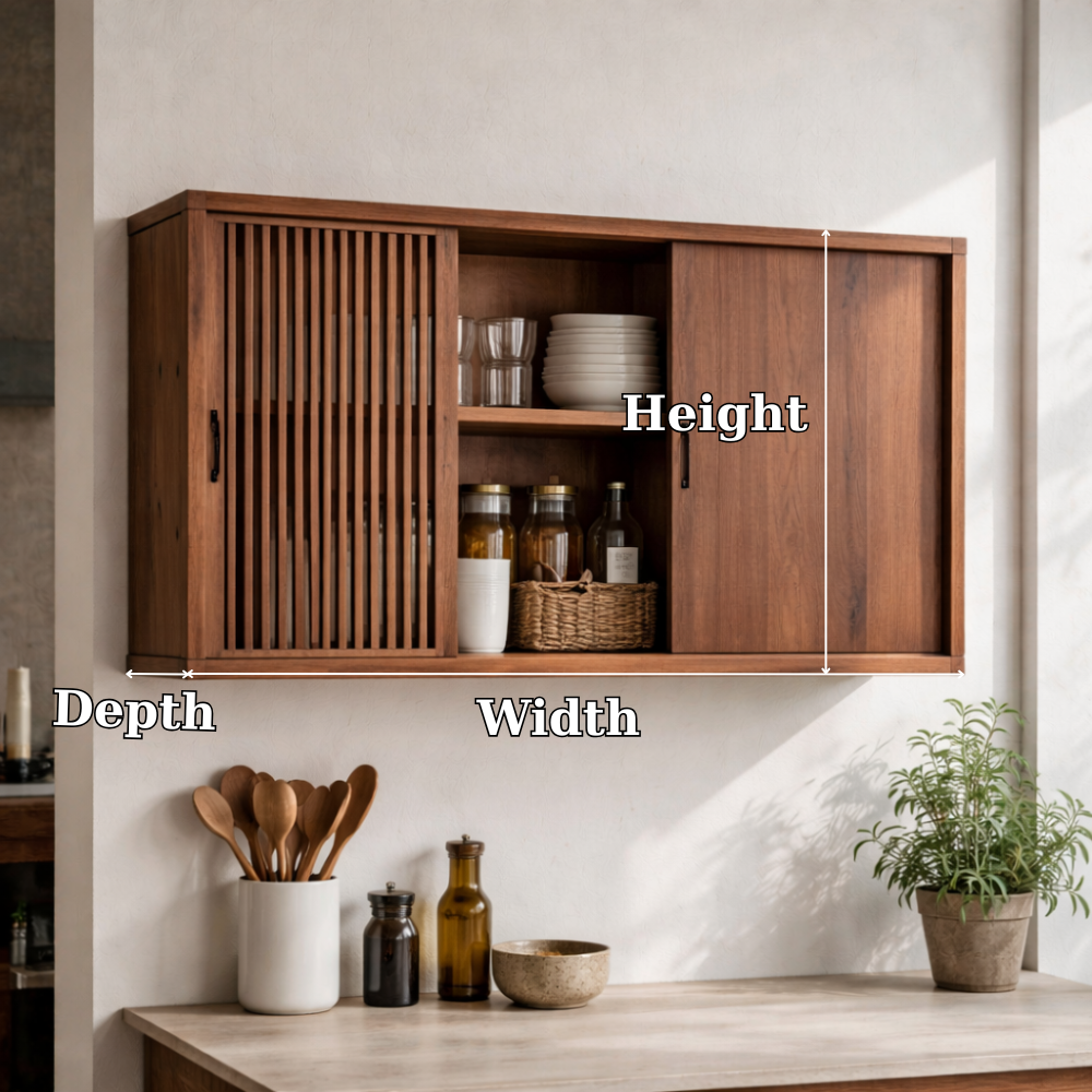 Wooden Kitchen Cabinet with Sliding Doors | Modern Wall-Mounted Storage