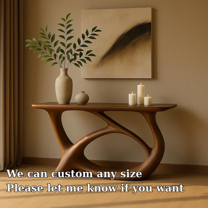Handcrafted Solid Wood Console Table with Sculptural Flow Design – Modern Organic Art Kitchnce