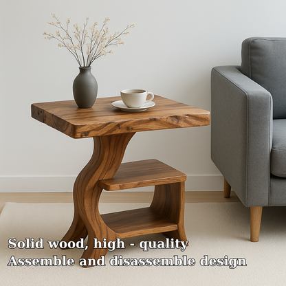 Handcrafted Solid Wood End Table – Organic Curved Design with Live-Edge Top Kitchnce