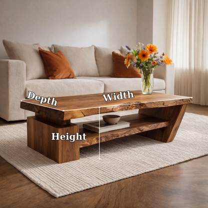 Solid Wood Live Edge Coffee Table with Modern Storage – Natural Design