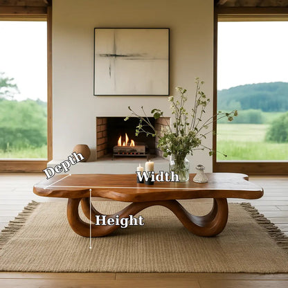Handcrafted Solid Wood Coffee Table with Organic Curved Base – Modern Natural Centerpiece Kitchnce