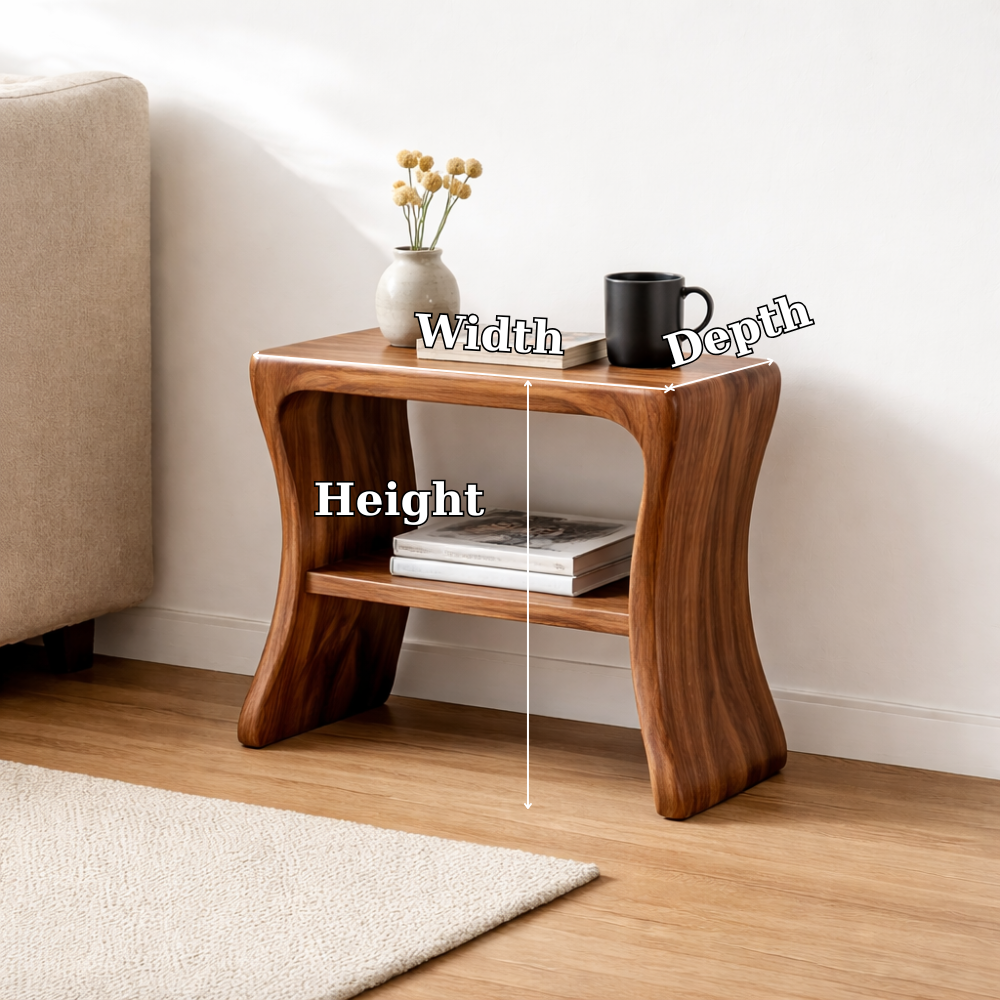 Solid Wood End Table with Shelf – Modern Walnut Side Table for Living Room Kitchnce