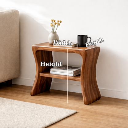 Solid Wood End Table with Shelf – Modern Walnut Side Table for Living Room Kitchnce