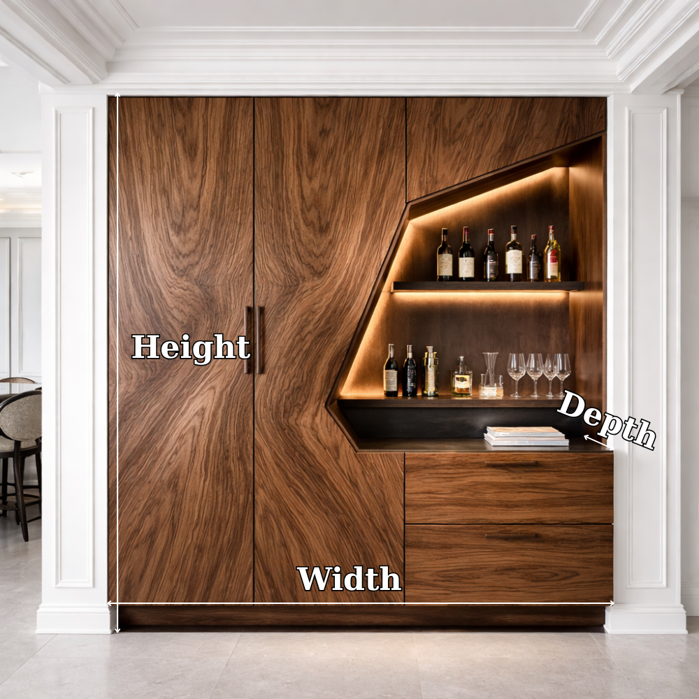 Modern Solid Wood Bar Cabinet with LED Shelf & Hidden Storage – Luxury Home Bar Unit