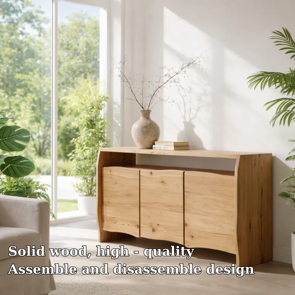 Solid Wood Curved Sideboard Cabinet with Doors