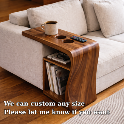 Solid Wood Sofa Armrest Table with Cup Holders and Storage – Couch Arm Tray Kitchnce
