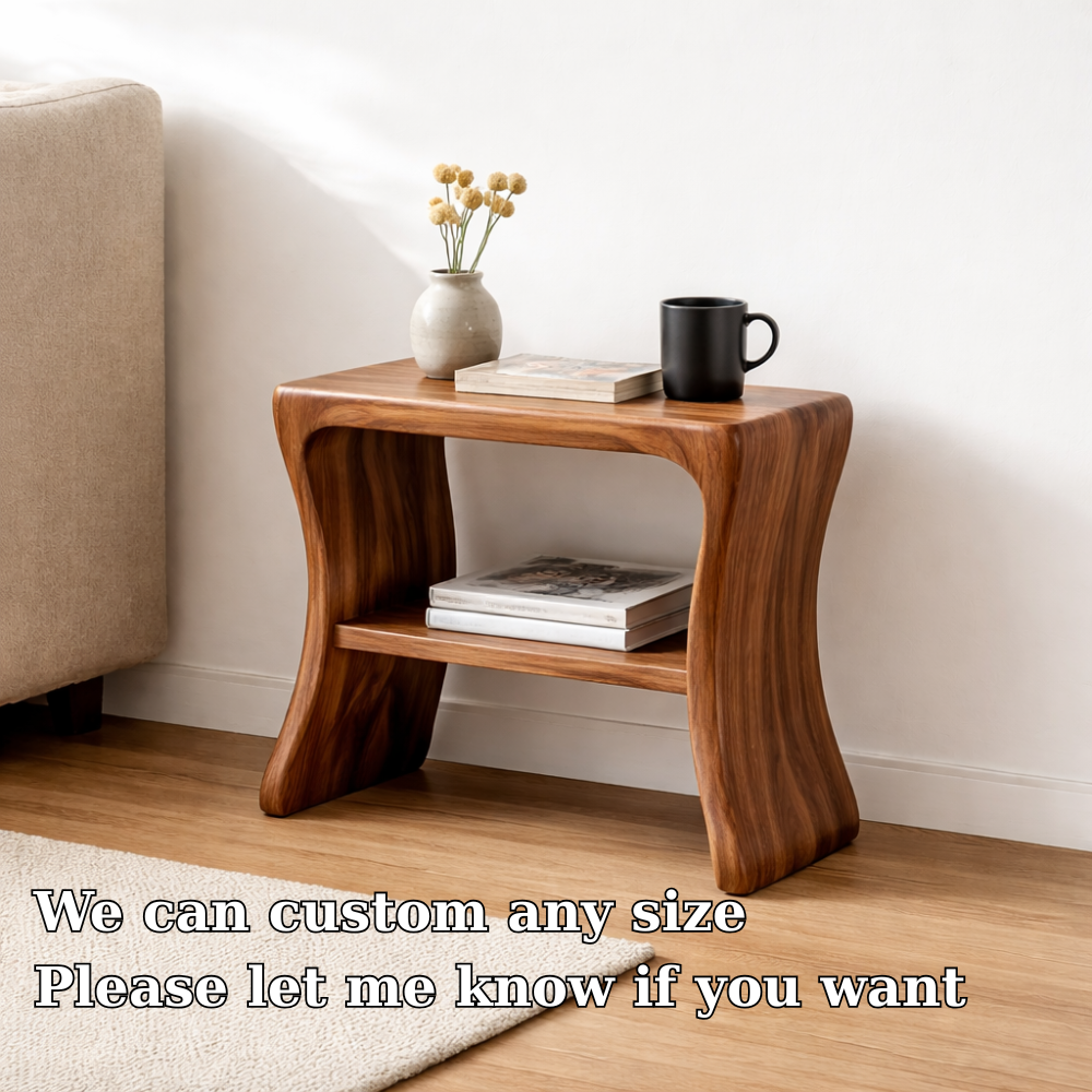 Solid Wood End Table with Shelf – Modern Walnut Side Table for Living Room Kitchnce