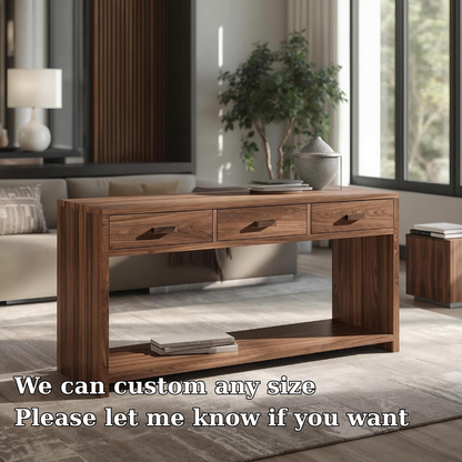 Solid Wood Console Table with Drawers and Shelf – Modern Entryway Storage Table