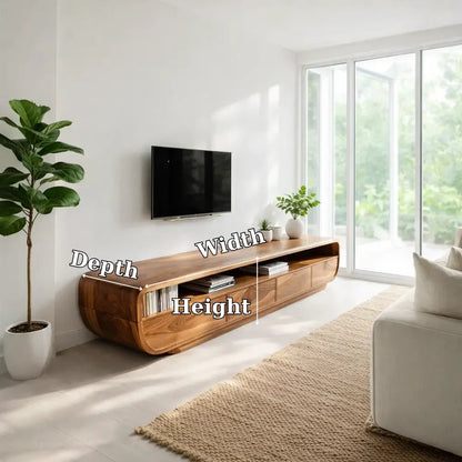 Solid Wood TV Cabinet Modern Curved Media Console with Storage Kitchnce