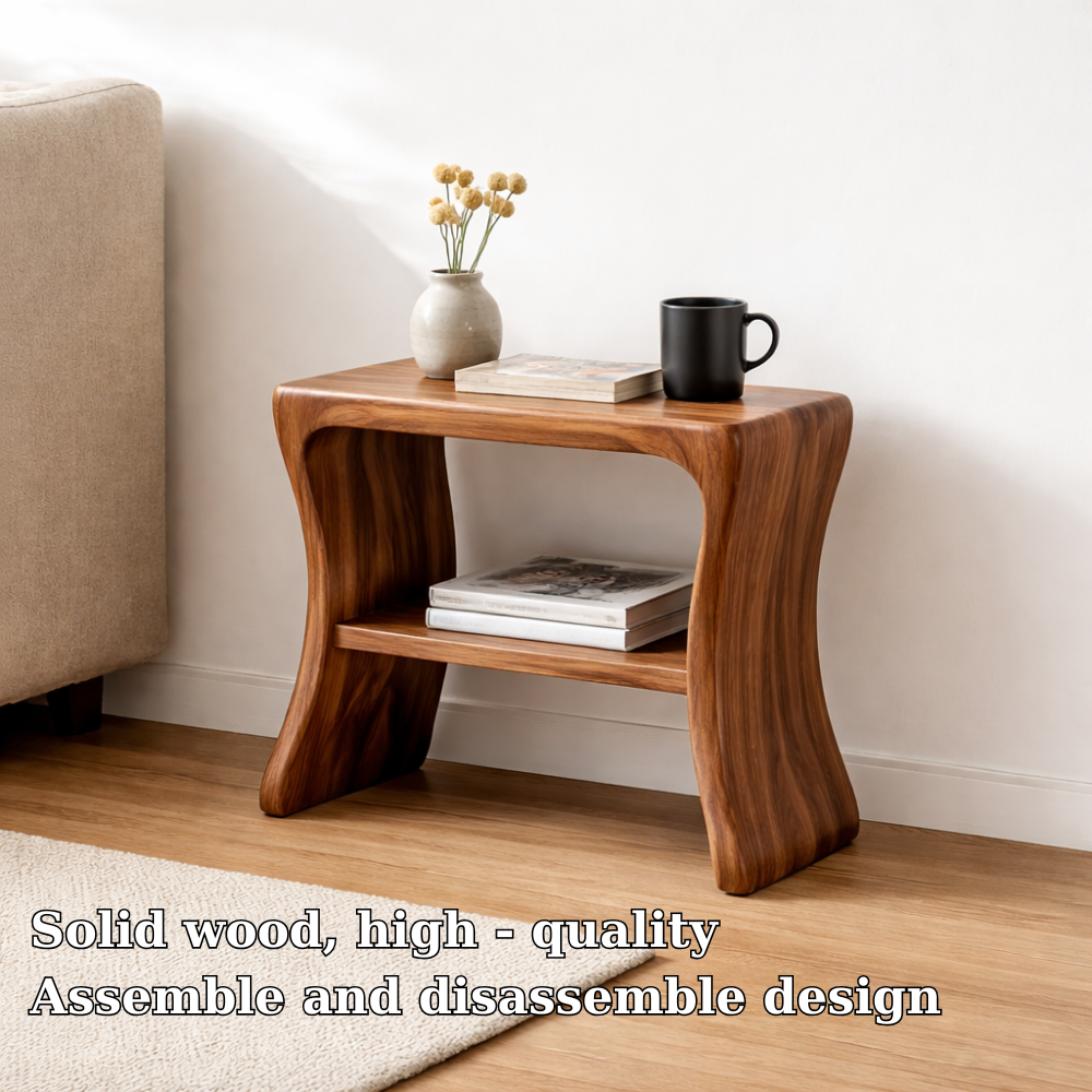Solid Wood End Table with Shelf – Modern Walnut Side Table for Living Room Kitchnce