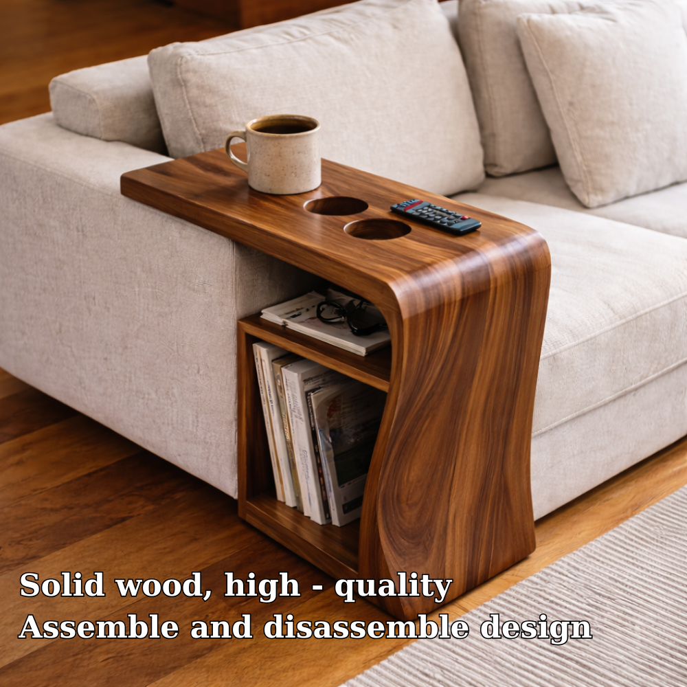 Solid Wood Sofa Armrest Table with Cup Holders and Storage – Couch Arm Tray Kitchnce